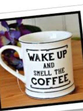 Home Essentials White and Black "Wake Up and Smell the Coffee" Ceramic Mug
